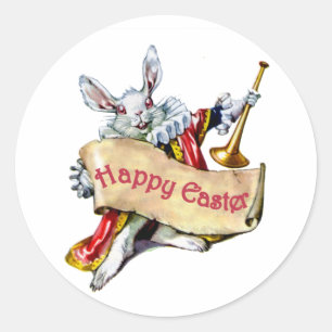 Alice's White Rabbit wishes you a Happy Easter Classic Round Sticker