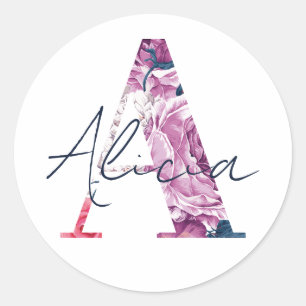 Alicia Name Custom Sticker Girls Label Floral A