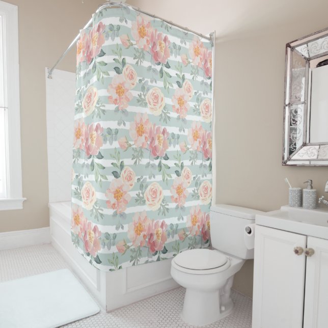 Alicia Rose Stripe Pattern Shower Curtain (In Situ)