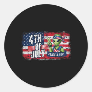 Alien 4th Of July American Flag Ufo Classic Round Sticker