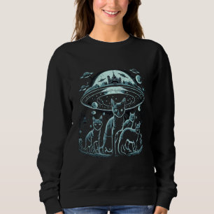 Alien Abduction Cat Kitten UFO Spaceship Extraterr Sweatshirt