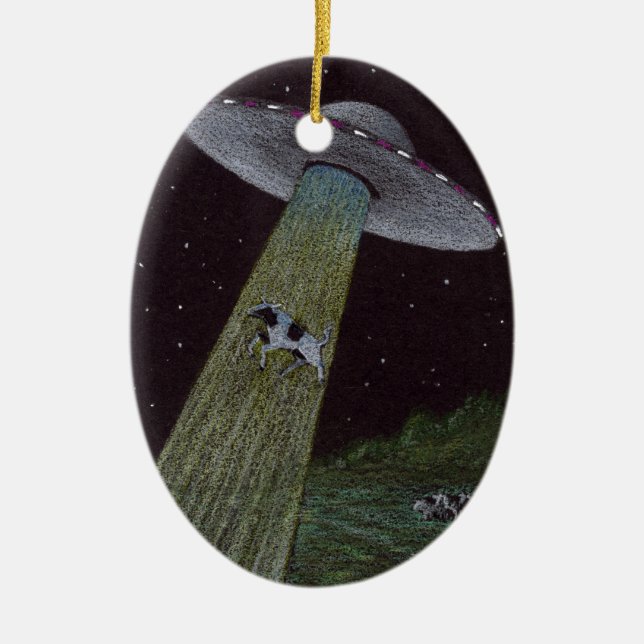 Alien Abduction Ceramic Tree Decoration (Front)