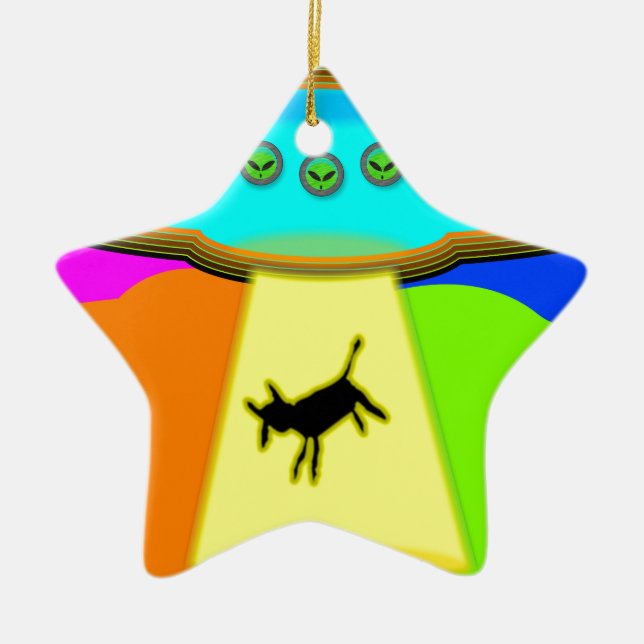 Alien Abduction Ceramic Tree Decoration (Front)