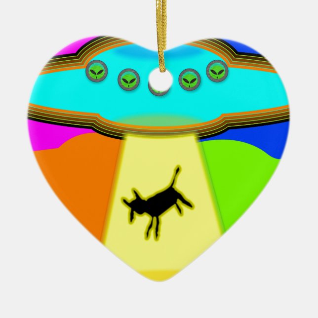 Alien Abduction Ceramic Tree Decoration (Front)