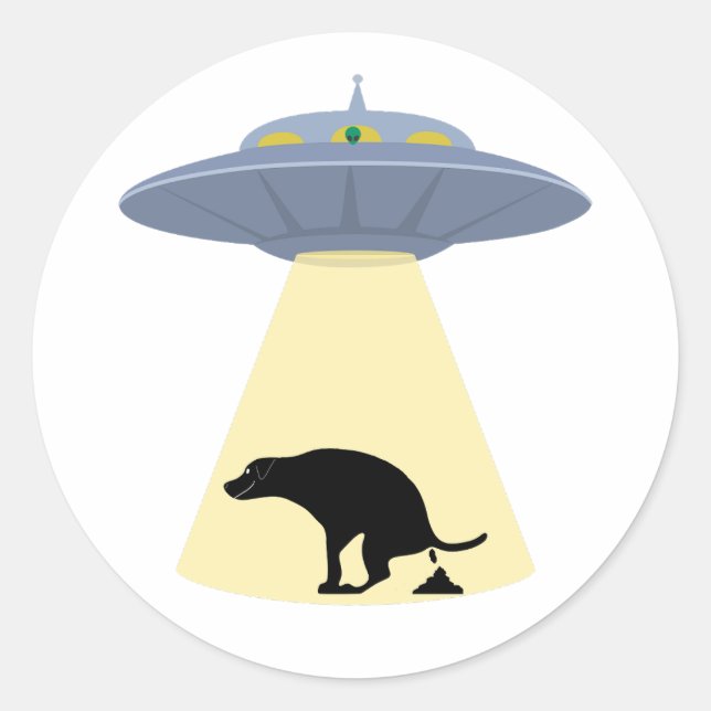 Alien Abduction Dog Poop Funny Classic Round Sticker (Front)