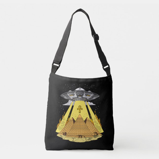 Alien Abduction Egyptian Pyramids Ancient UFO Crossbody Bag (Front)