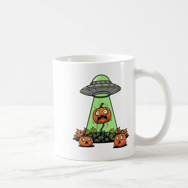 Alien Abduction Funny Pumpkin Halloween Light Ufo  Coffee Mug (Right)