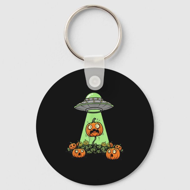 Alien Abduction Funny Pumpkin Halloween Light Ufo  Key Ring (Front)