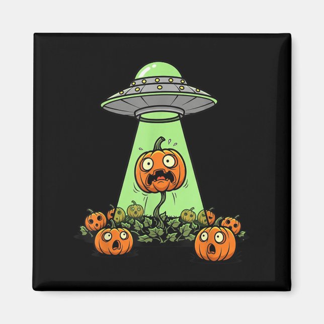 Alien Abduction Funny Pumpkin Halloween Light Ufo  Magnet (Front)
