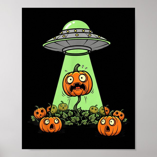Alien Abduction Funny Pumpkin Halloween Light Ufo  Poster (Front)