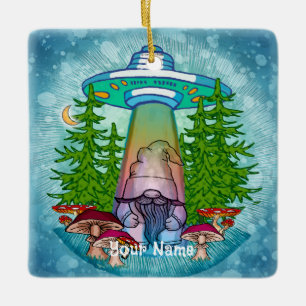 Alien abduction gnome  ceramic ornament