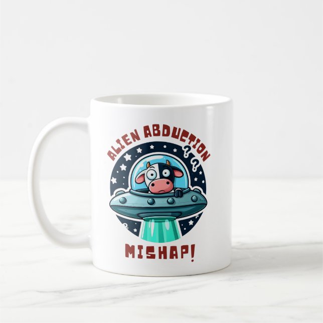 Alien Abduction Mishap Funny Confused Cow Coffee Mug (Left)