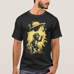 Alien Abduction Monkey Ape UFO Spaceship Extraterr T-Shirt