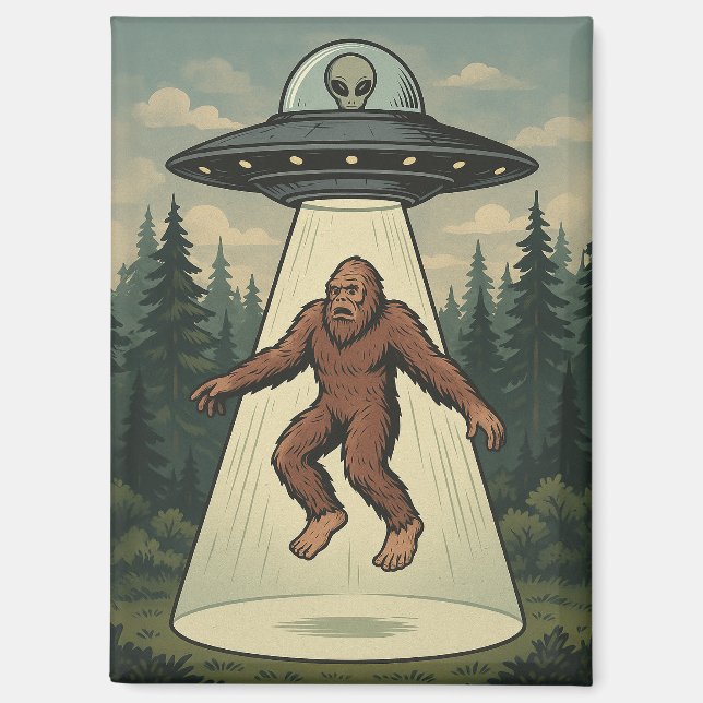 Alien Abduction of Bigfoot Magnet (Front)