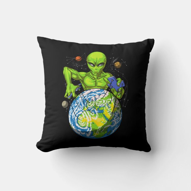 Alien Abduction Space Planet UFO Conspiracy Cushion (Front)