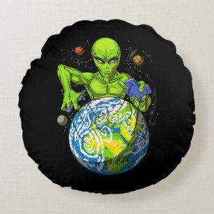 Alien Abduction Space Planet UFO Conspiracy Round Cushion