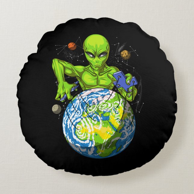 Alien Abduction Space Planet UFO Conspiracy Round Cushion (Front)