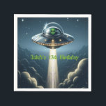 Alien Abduction UFO Blue Clouds Birthday Party Napkin<br><div class="desc">Customise with any text.</div>