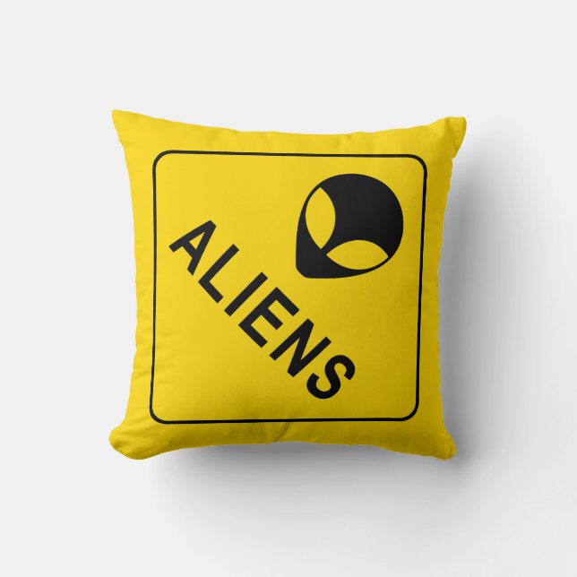 Alien, Aliens Invasion Warning Sign Cushion (Front)