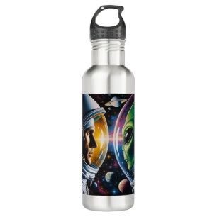Alien and Astronaut in Space  710 Ml Water Bottle