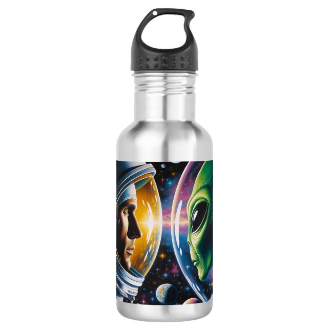 Alien and Astronaut in Space  710 Ml Water Bottle (Front)