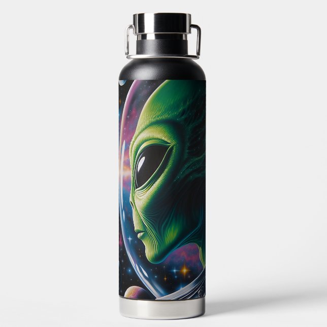 Alien and Astronaut in Space  Water Bottle (Back)