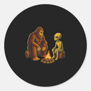 Alien and bigfoo classic round sticker