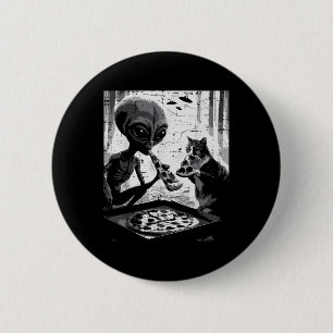 Alien And Cat Eating Pizza Funny Snack Food Men Wo 6 Cm Round Badge