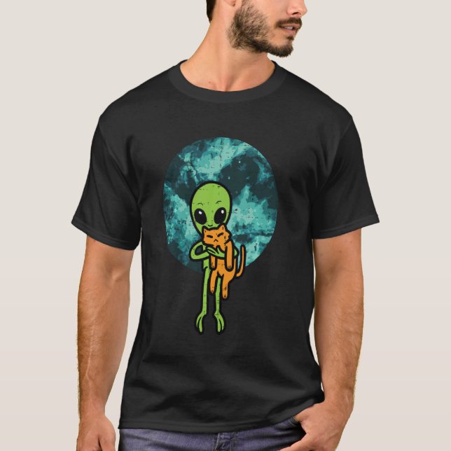 Alien And Cat Funny UFO Space Feline Pet Owner Men T-Shirt (Front)