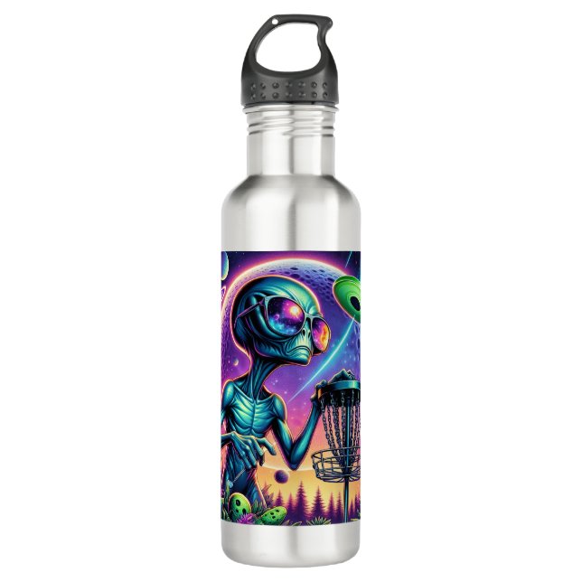 Alien and Flying Disc Golf Saucer 710 Ml Water Bottle (Front)