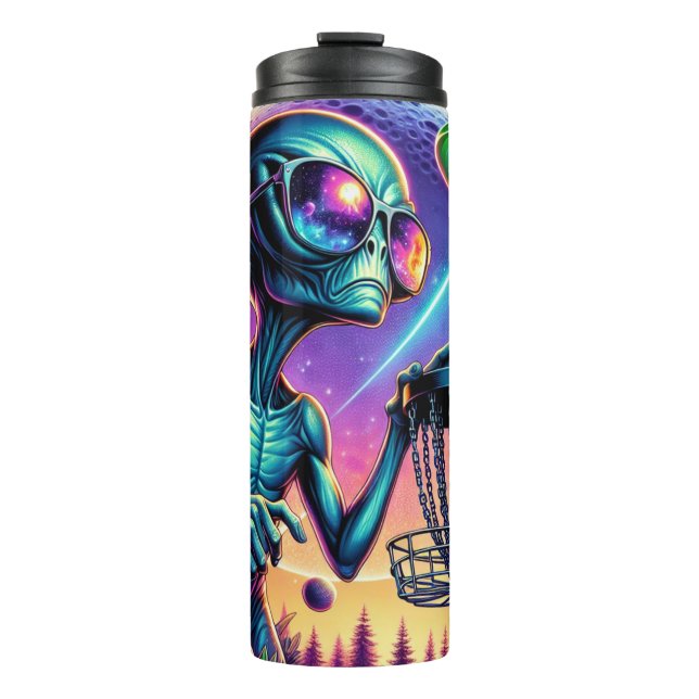 Alien and Flying Disc Golf Saucer Thermal Tumbler (Front)
