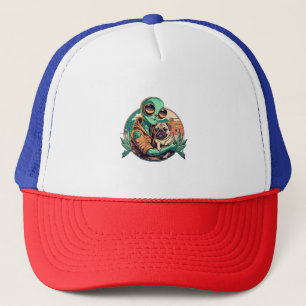 Alien and Pug Trucker Hat