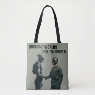 Alien and Soldier Tote Bag