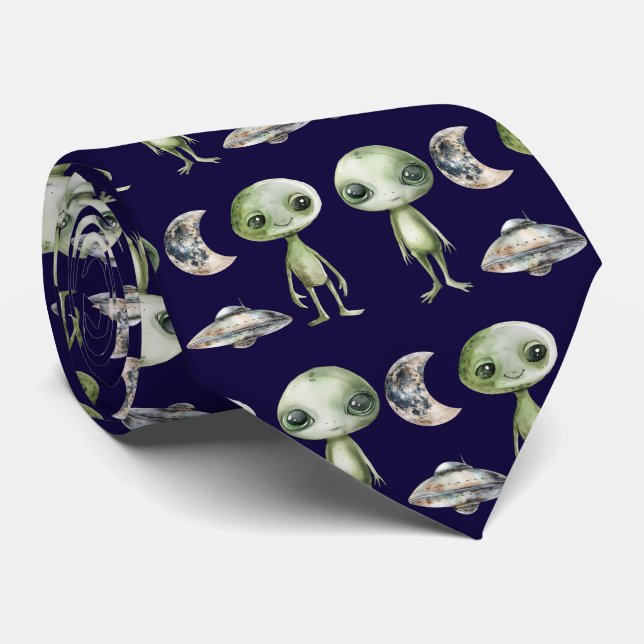 Alien and Spaceship Tie (Rolled)