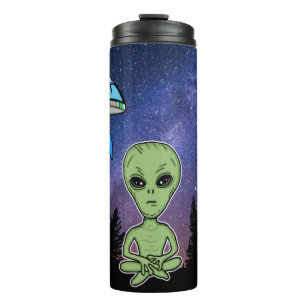 Alien and UfO on Starry Night   Thermal Tumbler