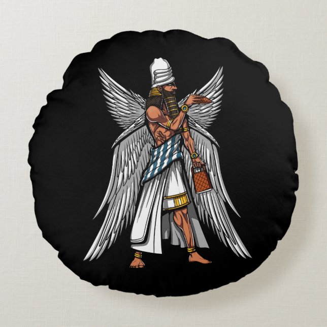 Alien Anunnaki God Ancient Sumerian King Round Cushion (Front)