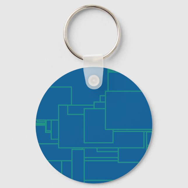 Alien art architecture squares abstract blue maze key ring (Front)