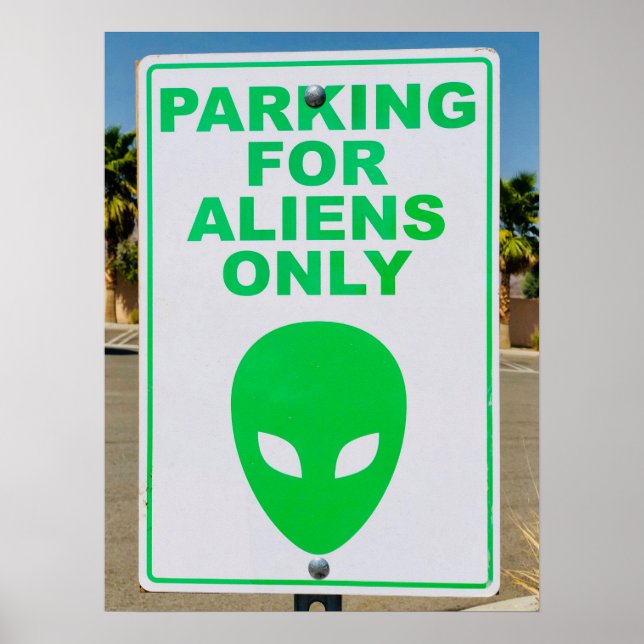 Alien Art Parking For Aliens Only Sign Typographic (Front)