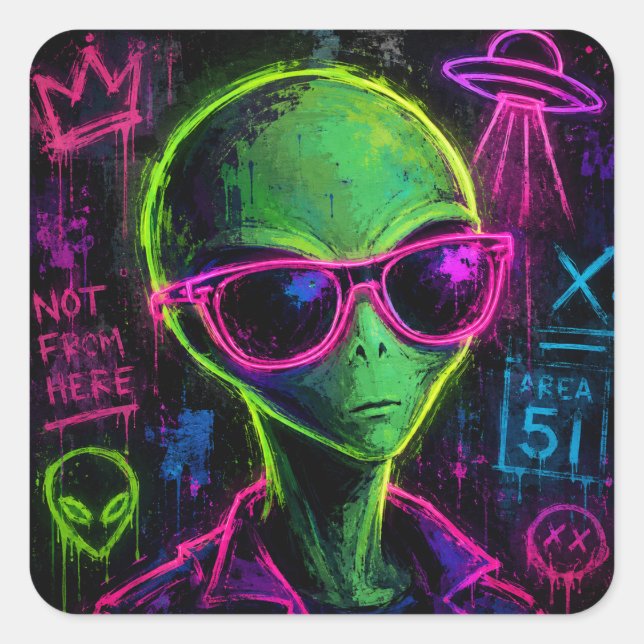 Alien Art Square Sticker (Front)