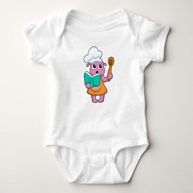 Alien as Cook with Cookbook Baby Bodysuit (Front)