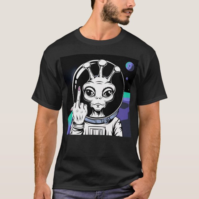 alien astronaut funny middle finger t-shirt (Front)