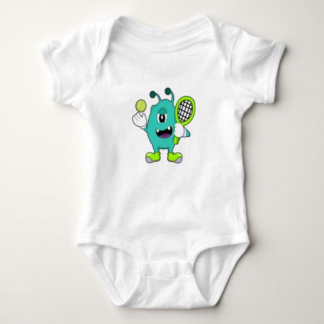Alien at Tennis with Tennis racket Baby Bodysuit (Front)