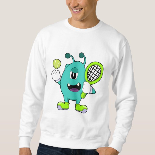 Alien at Tennis with Tennis racket Sweatshirt (Front)
