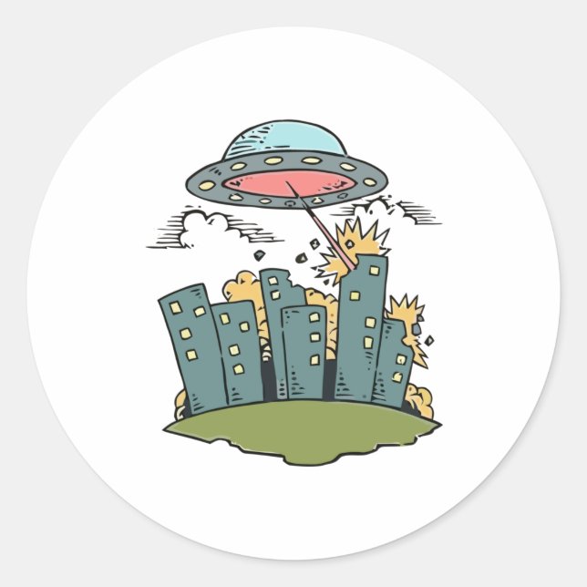 Alien Attack Classic Round Sticker (Front)