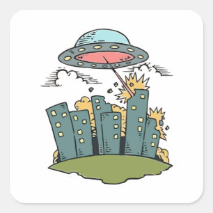 Alien Attack Square Sticker