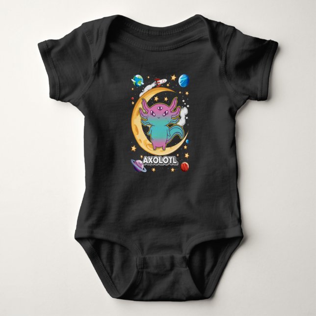 Alien Axolotl Pastel Goth Space Crescent Baby Bodysuit (Front)