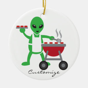 Alien Barbecue Cookout Thunder_Cove Ceramic Ornament