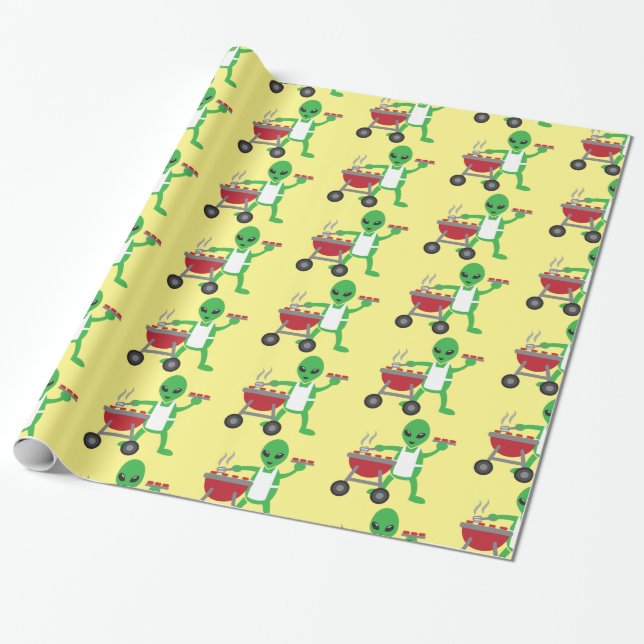 Alien Barbecue Cookout Thunder_Cove Wrapping Paper (Unrolled)