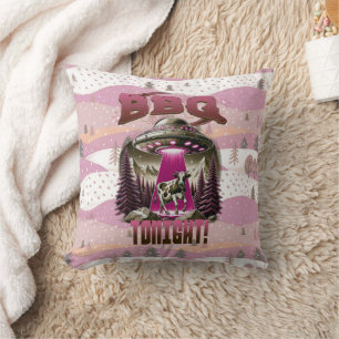 Alien BBQ Cow Abduction Joke Cushion