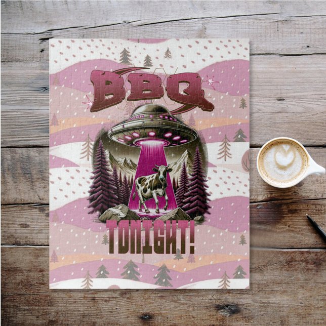 Alien BBQ Cow Abduction Joke Jigsaw Puzzle (Creator Uploaded)